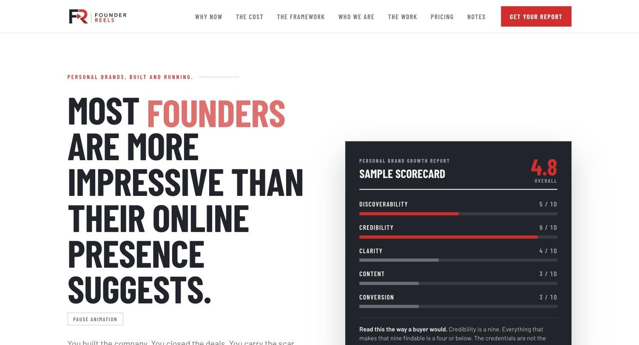 Founder Reels — personal brand strategy website for founders and executives
